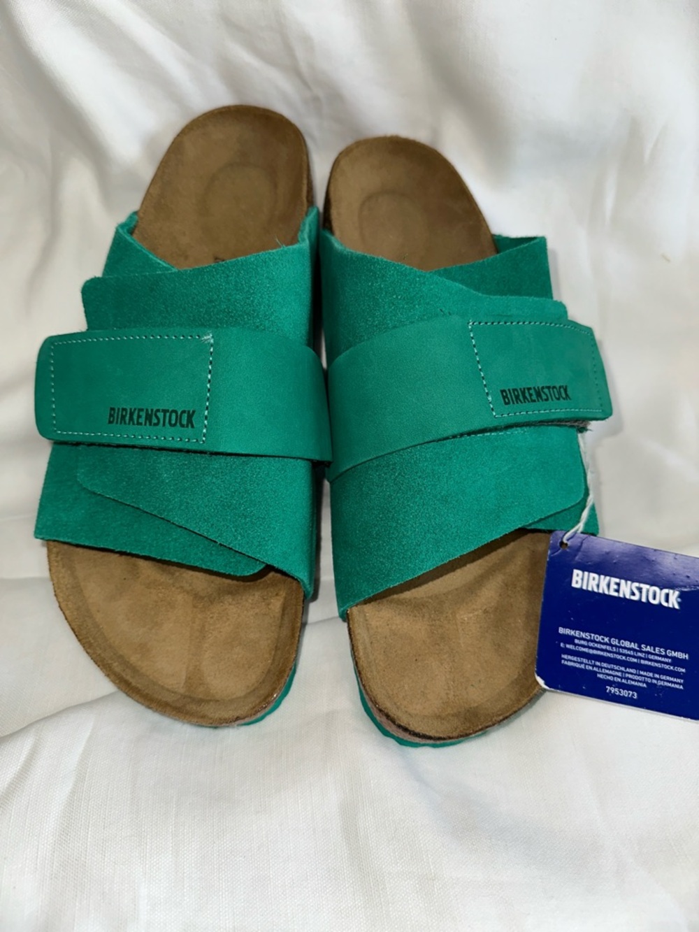 Birkenstock Digital Green Suede Kyoto Cross-Strap Slides Narrow fit